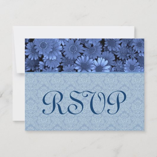Royal Blue Daisy Damask Wedding RSVP Kaartje (Voorkant)