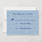 Royal Blue Daisy Damask Wedding RSVP Kaartje (Achterkant)