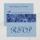 Royal Blue Daisy Damask Wedding RSVP Kaartje (Voorkant / Achterkant)