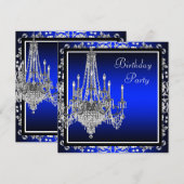 Royal Blue Damask Chandelier Verjaardagsfeest Kaart (Voorkant / Achterkant)