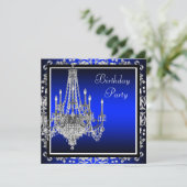 Royal Blue Damask Chandelier Verjaardagsfeest Kaart (Staand voorkant)