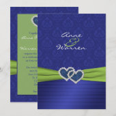 Royal Blue Damask en Pleats Chartreuse Kaart (Voorkant / Achterkant)