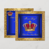 Royal Blue Damask Gold Baby shower Boy Kaart (Voorkant / Achterkant)