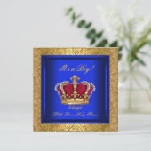 Royal Blue Damask Gold Baby shower Boy Kaart (Staand voorkant)