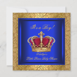 Royal Blue Damask Gold Baby shower Boy Kaart