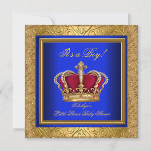 Royal Blue Damask Gold Baby shower Boy Regal Kaart