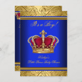 Royal Blue Damask Gold Baby shower Boy Regal Kaart (Voorkant / Achterkant)