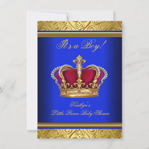 Royal Blue Damask Gold Baby shower Boy Regal Kaart