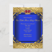 Royal Blue Damask Gold Crown Baby shower Boy 4 Kaart (Achterkant)