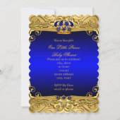 Royal Blue Damask Gold Crown Baby shower Boy b3 Kaart (Achterkant)