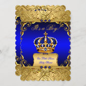 Royal Blue Damask Gold Crown Baby shower Boy b3 Kaart (Voorkant / Achterkant)