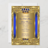 Royal Blue Damask Gold Crown Baby shower Boy bg4 Kaart (Achterkant)