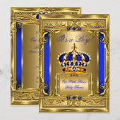 Royal Blue Damask Gold Crown Baby shower Boy bg4 Kaart (Voorkant / Achterkant)