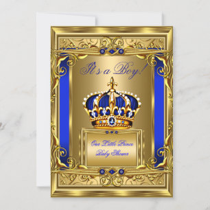 Royal Blue Damask Gold Crown Baby shower Boy bg4 Kaart