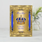 Royal Blue Damask Gold Crown Baby shower Boy bg5 Kaart (Staand voorkant)