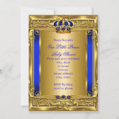 Royal Blue Damask Gold Crown Baby shower Boy bg5 Kaart (Achterkant)