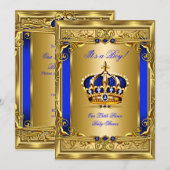 Royal Blue Damask Gold Crown Baby shower Boy bg5 Kaart (Voorkant / Achterkant)