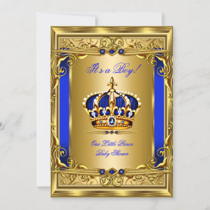 Royal Blue Damask Gold Crown Baby shower Boy bg5 Kaart