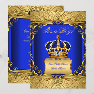 Royal Blue Damask Gold Crown Baby shower Boy bs2 Kaart