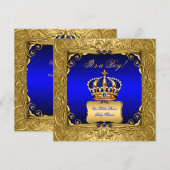 Royal Blue Damask Gold Crown Baby shower Boy bs4 Kaart (Voorkant / Achterkant)