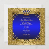 Royal Blue Damask Gold Crown Baby shower Boy bs4 Kaart (Achterkant)