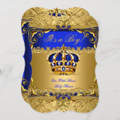 Royal Blue Damask Gold Crown Baby shower Boy bs5 Kaart (Voorkant / Achterkant)