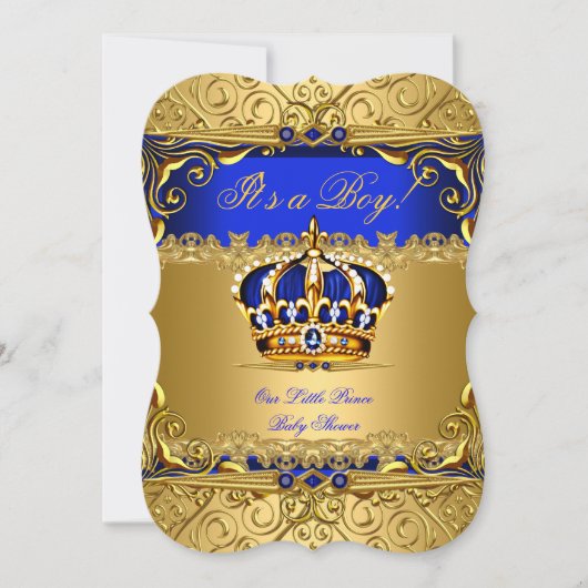 Royal Blue Damask Gold Crown Baby shower Boy bs5 Kaart (Voorkant)