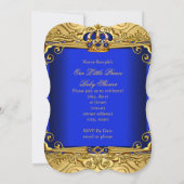 Royal Blue Damask Gold Crown Baby shower Boy bs5 Kaart (Achterkant)