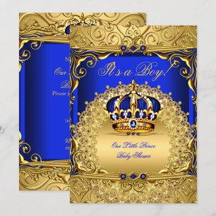 Royal Blue Damask Gold Crown Baby shower Boy bs6 Kaart