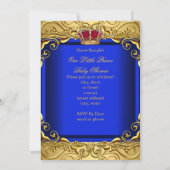 Royal Blue Damask Gold Crown Baby shower Boy bs Kaart (Achterkant)