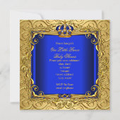 Royal Blue Damask Gold Crown Baby shower Boy bsc Kaart (Achterkant)