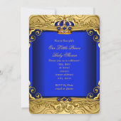 Royal Blue Damask Gold Crown Baby shower Boy RB2 Kaart (Achterkant)