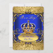 Royal Blue Damask Gold Crown Baby shower Boy RB2 Kaart (Voorkant)