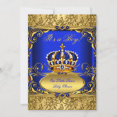 Royal Blue Damask Gold Crown Baby shower Boy RB3 Kaart (Voorkant)