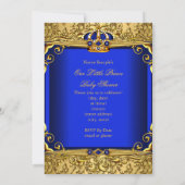 Royal Blue Damask Gold Crown Baby shower Boy RB3 Kaart (Achterkant)