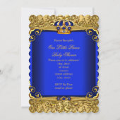 Royal Blue Damask Gold Crown Baby shower Boy RB3 Kaart (Achterkant)