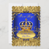 Royal Blue Damask Gold Crown Baby shower Boy RB3 Kaart (Voorkant)