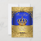 Royal Blue Damask Gold Crown Baby shower Boy SMALL Kaart (Voorkant)