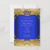 Royal Blue Damask Gold Crown Baby shower Boy SMALL Kaart (Achterkant)