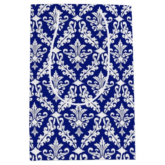  Royal Blue Damask Medium Cadeauzakje (Voorkant)