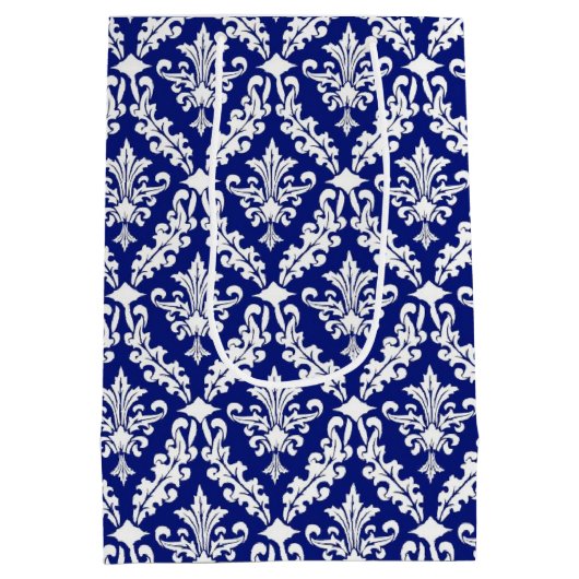  Royal Blue Damask Medium Cadeauzakje (Achterkant)
