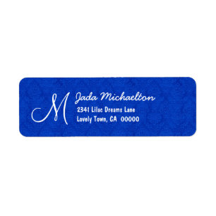 Royal Blue Damask Monogram M of elke Initiaal M010 Etiket
