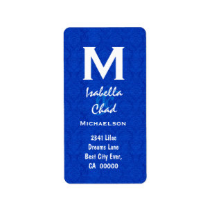 Royal Blue Damask Monogram V568 Etiket