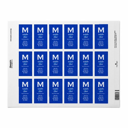 Royal Blue Damask Monogram V568 Etiket (Full Sheet)