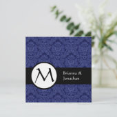 Royal Blue Damask Monogram Wedding Invitation Kaart (Staand voorkant)