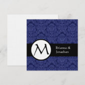 Royal Blue Damask Monogram Wedding Invitation Kaart (Voorkant / Achterkant)