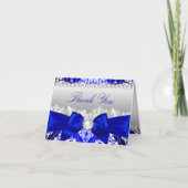 Royal Blue Damask & Pearl Bow bedankkaart (Voorkant)