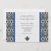 Royal Blue Damask Photo Wedding Invitation Kaart (Achterkant)