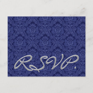 Royal Blue Damask RSVP Wedding Response Card Kaartje
