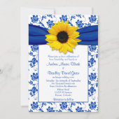 Royal Blue Damask Sunflower Wedding Invitation Kaart (Voorkant)